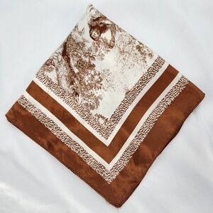Brown White Animal Print Woodland Scene Womens Square Satin Scarf Elegant Chic